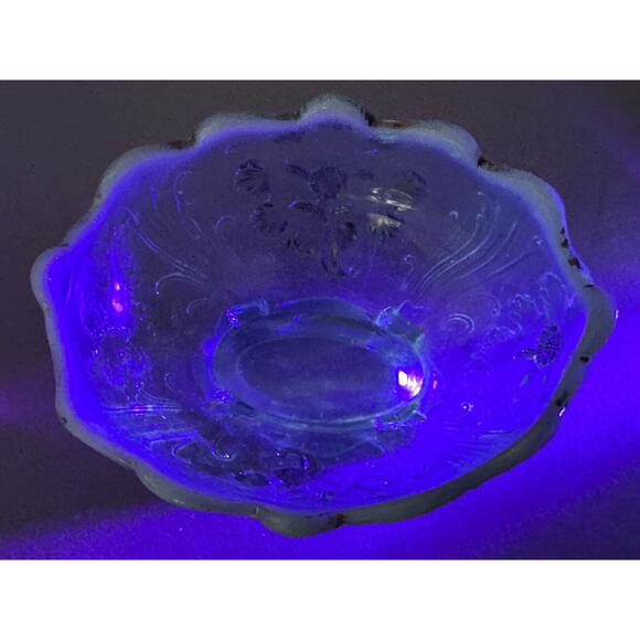 Antique Northwood Blue Opalescent Carnelian Everglades Berry Bowl Gold - Picture 2 of 10